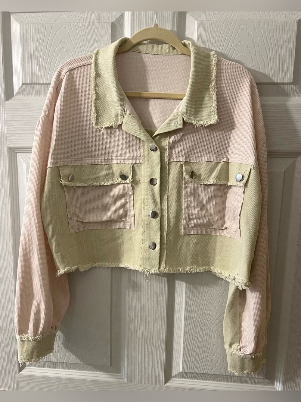 Two-Tone Patchwork Cropped Jacket